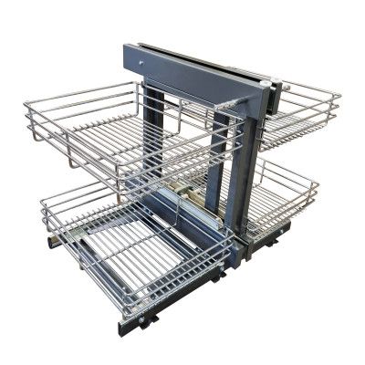 MAGIC CORNER WIRE BASKET, FOR 900MM CABINET, 680MM X 370MM X 520MM, FROSTED NICKEL