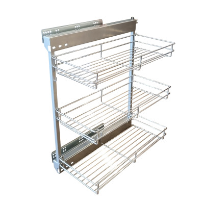 3 TIER PULL OUT BASKET, FOR 350MM CABINET, 235 X 480 X 540MM, SOFT CLOSING, FROSTED NICKEL